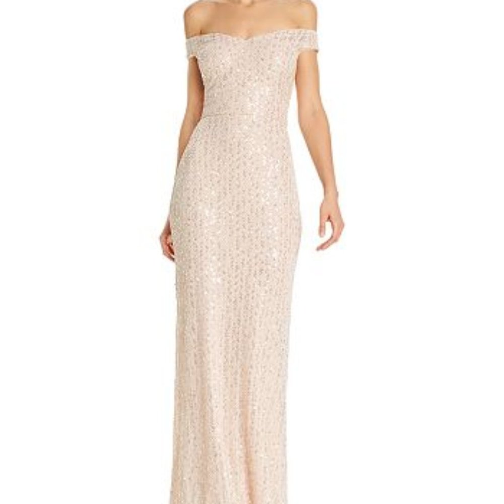 Bloomingdale’s Aqua Formal Champagne Sequin Dress